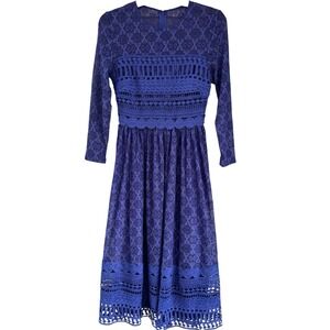 ASOS Midi Dress‎ Size 0 Purple Blue Lace Crochet Embroidered Long Sleeve NWT